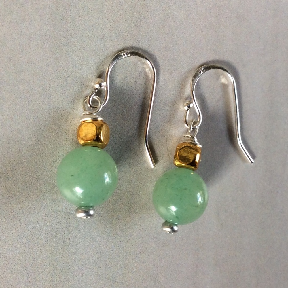 Green Agate Sterling Silver Earrings Handcrafted